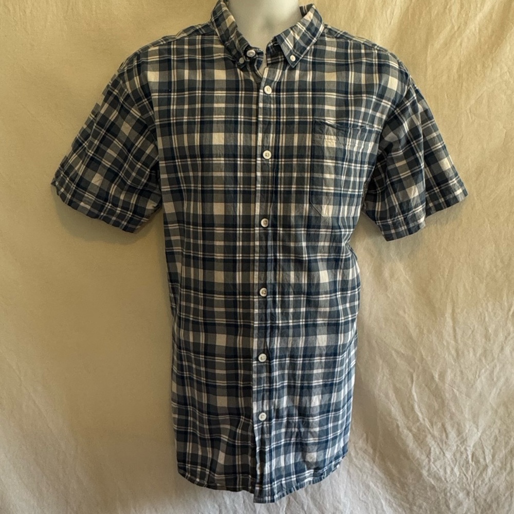 A-81 Men's Columbia Blue Plaid Short‎ Sleeve Casual Shirt Size L